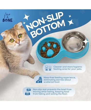 Double Slow Feeder Dog Bowl | Raised Non-Slip Stainless Steel Cat Food & Water Bowl | Detachable Blue Cat Bowl - Buy Online on SooperMarket.com