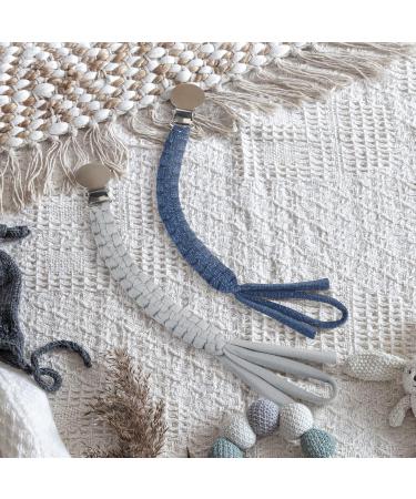 Shop Kowlone 2-Pack Cotton Pacifier Clips for Girls - Braided Dummy Holders in Gray and Star Blue - Ideal Baby Shower Gift - Buy Online on SooperMarket.com