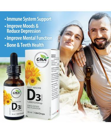 GNA Naturals - Fast Absorb Vitamin D3 1 000 Iu/Drop - Emulsified No Flavour 30ml/ 1364 drops 30 milliliter - Buy Online on SooperMarket.com
