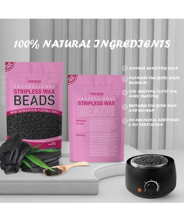 TRINIDa Charcoal Hard Wax Beads 1kg with 10 Applicators - Gentle Hair Removal for Full Body, Facial, and Legs - Painless Wax Beads for Women and Men - Buy Online on SooperMarket.com