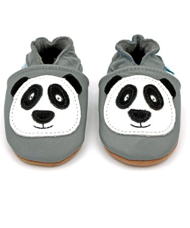 Dotty Fish Soft Leather Baby Shoes for Boys | Non Slip Toddler Shoes | Animal Designs | 0-6 Months - 4-5 Years | Grey and White Panda - Buy Online on SooperMarket.com