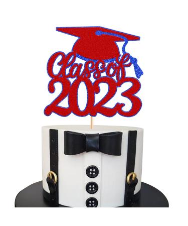 Rsstarxi 1 Pack Congrats Class of 2023 Cake Topper Glitter Class of 2023 Grad Cap Cake Pick Decoration for High School College 2023 Graduation Theme Party Cake Decorations Red Style 8 Red