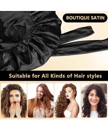 Satin Silk Hair Bonnet for Women | Adjustable Jumbo Sleep Cap for Long Curly Hair | Black - Buy Online on SooperMarket.com