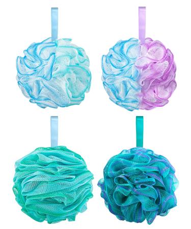 Aquior Shower Puff Loofahs Bath Sponge 60g/PCS Extra Large Mesh Pouf Easy Foaming Body Scrubber Exfoliator for Big Full Lather Green Blue Style01