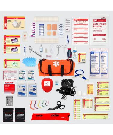 Fully Stocked EMT Trauma Bag with Tourniquet, Chest Seals, and First Aid Supplies - Orange - Buy Online on SooperMarket.com