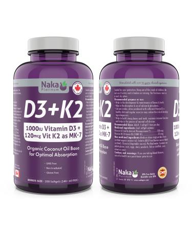 Naka Platinum Vitamin D (1000 IU) + Vitamin K2 (120 mcg) (300 Count (Pack of 1))