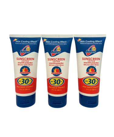Sunscreen Moisturizing Face & Body Lotion (SPF 30) w/Aloe Vera for Cooling Sensation | Works with Acne Prone Skin | UVA UVB Protection Sunblock | 3oz | 3 Pack 30 SPF (Pack of 3)