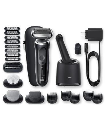 Braun Series 7 7091cc Flex Electric Razor for Men with SmartCare Center Beard Trimmer Stubble Beard Trimmer Body Groomer and Exfoliating Brush Wet & Dry Rechargeable Cordless Foil Shaver Black