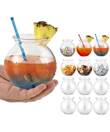 Small Round Plastic Fish Bowls for Parties (12 Pack) 16 oz Clear Mini Drink Bowl, Shatterproof Fishbowl Glasses for Drinks, Centerpieces, Decorations, Goldfish Pond Carnival Game, Centerpiece Vases