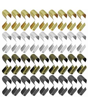 240Pcs Leather Rope Clips Cylindrical Crimping Bead 15x11mm Fold Over Crimps End Cap Cylindrical Fastener Opening Crimping Cord String for DIY Craft  Jute Leather Bracelet Necklace Macrame Tassel