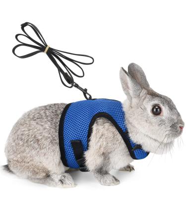 Adjustable soft rabbit dishes with elastic leash for small animal kitty pet dishes and leash for bunnies cat little pet walking (blue XL (breast 34-42cm)) XL (breast 34 -42cm) Blue