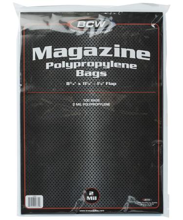BCW Crystal Clear 2-mil Polypropylene Magazine Bags 8-3/4" X 11-1/8" with 1-1/2" Flap. (100-Count)