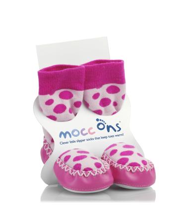 Mocc Ons Moccasin Style Slipper Socks Pink Spot 12 - 18 Months 12-18 Months Pink Spot