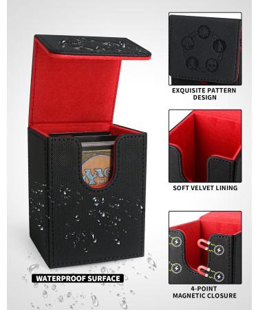 ZLCA Card Deck Box - Fits 100+ Single Sleeved MTG Cards - PU Leather - Strong Magnet - Black & Red - Buy Online on SooperMarket.com