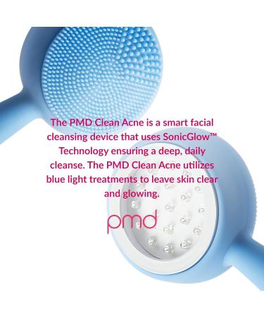 PMD Clean Acne - Smart Facial Cleansing Device with Silicone Brush & Blue Light Treatment for Acne - Waterproof & SonicGlow Technology - Buy Online on SooperMarket.com