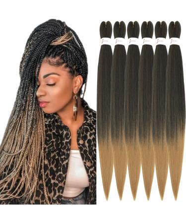 Xusuperb Pre Stretched Braiding Hair Ombre Blonde 26 inch Easy Braids Extensions Black Honey Blond Kanecalon Art hair for braid 6 Packs Soft Yaki-Textur braids Hair extensions (T1B/27#) 66 cm (6 Pack) T1b/27#