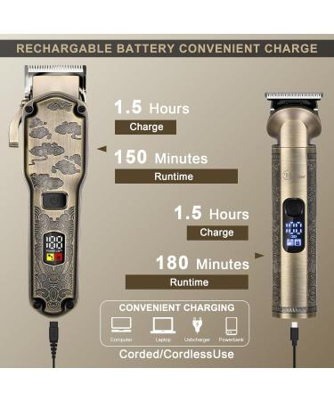 Hatteker Professional Hair Clippers & Beard Trimmer Set | Waterproof Cordless Grooming Kit for Men | T-Blade & Nose Body Hair Trimmer - Buy Online on SooperMarket.com