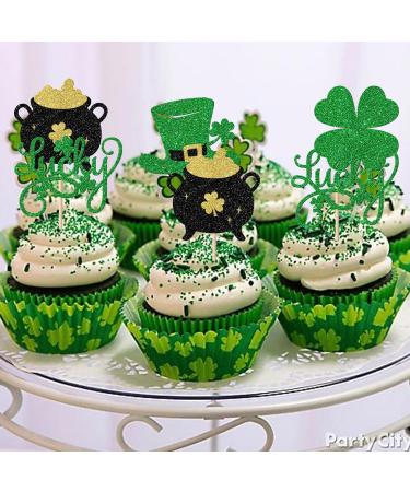 Rsstarxi 24 Pack St.Patrick's Day Cupcake Toppers Glitter Four Leaf Clover Shamrock Lucky Cupcake Picks Green Hat Baby Shower Cake Decorations for Irish St Patrick's Day Party Decorations Design 14 - Buy Online on SooperMarket.com