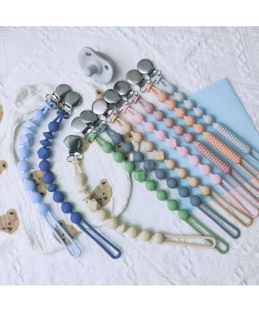 Silicone Dummy Clip Set for Teething Baby - Beige Oatmeal, Pastel Blue & Glacier Grey | Binky Holder for Boys and Girls - Flexible Soother Chain - Unisex Newborn Dummies - 1-Piece Design - Buy Online on SooperMarket.com
