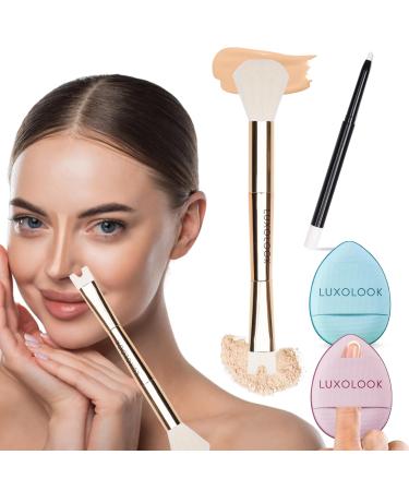 U-Shaped Viral Contour Nose Contour Brush Set | Dual-Ended Makeup Brush for Concealer | Nose Shaper | Slimmer | White Highlighter | Foundation Sponge