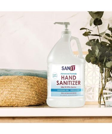 Sanit Moisturizing Hand Sanitizer Gel 70% Ethyl Alcohol - 1 Gallon with Pump | Made in USA | Kills 99.99% Germs - Advanced Formula with Vitamin E and Aloe Vera | Fresh Scent - Soothing Gel - Buy Online on SooperMarket.com