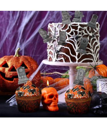 Whaline 24Pcs Halloween Cupcake Toppers 8 Designs Tombstone Graveyard Cake Toppers Scary Cupcake Decoration Table Centerpiece Sticks Appetizer Picks for Party Supplies - Buy Online on SooperMarket.com
