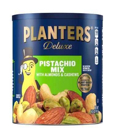 PLANTERS Deluxe Pistachio Mix 14.5 oz. Resealable Container - Variety Mixed Nuts with Pistachios Almonds & Cashews - Shareable Snack & Great Source of Energy - Kosher