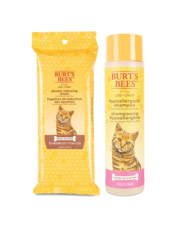 Burt's Bees for Cats Hypoallergenic Shampoo and Dander Reducing Grooming Wipes - Cat Shampoo and Wipes for Cat Dander, Cat Grooming Supplies, Cat Shampoo, Cat Wipes, Pet Wipes Cats