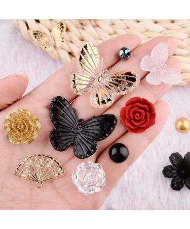 Kikonoke 350pcs 3D Resin ABS Rose Flower Bows Butterfly Charms with Pearl Beads - Black | Craft DIY Supplies - Buy Online on SooperMarket.com