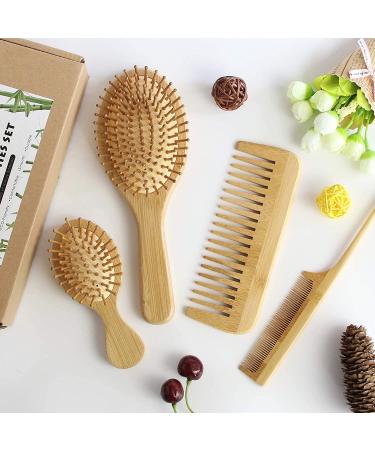 MRD Natural Bamboo Hair Brush Set - Wide-Tooth Paddle Comb for Women Men Kids - Ideal for Thick Thin Curly Dry Hair - No Bristle Detangling Kit - Buy Online on SooperMarket.com