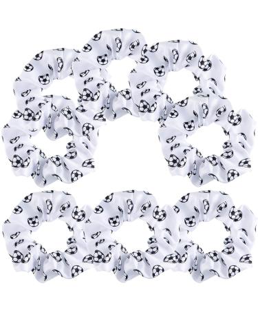 8 Pieces Soccer Hair Scrunchies Soccer Hair Ties No Crease Soccer Hair Scrunchies Soccer Hair Accessories Elastic Hair Bands Ponytail Holders for Girls Women Players Soccer Teams (White)