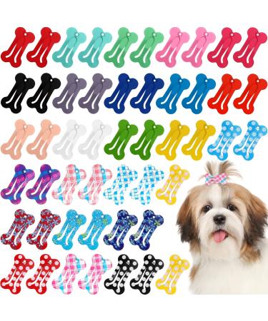 50 Pieces Dog Hair Clips Bone Shaped Snap Pet Hair Barrettes Multicolor Small Snap Hair Clips Dog Hair Accessories for Dog Cat Puppy Pet, 25 Styles