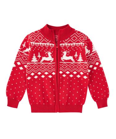 Christmas Jumper for Toddlers Boys Sweater Cardigan Zipper Classic Xmas Reindeer Winter Long Sleeve Knitted Kids Boys Tops 18-24 Months Red 1
