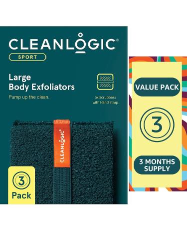 Cleanlogic Sport Exfoliating Body Scrubber - 3 Pack Assorted Colors | Large Exfoliator Tool for Athletes | Daily Skincare Routine for Smooth Clean Skin - Buy Online on SooperMarket.com