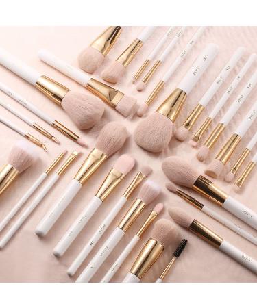 BEILI 30Pcs Professional Makeup Brush Set - Vegan Synthetic Kabuki Brushes for Face, Eyes, and Blush - Pearl White/Rose Gold - Buy Online on SooperMarket.com