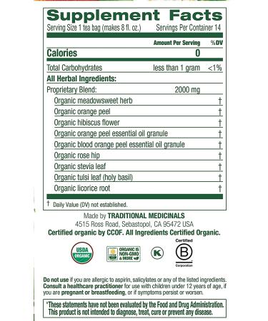 Buy Traditional Medicinals Organic Blood Orange Herbal Tea | Caffeine Free 14 Bags - Buy Online on SooperMarket.com