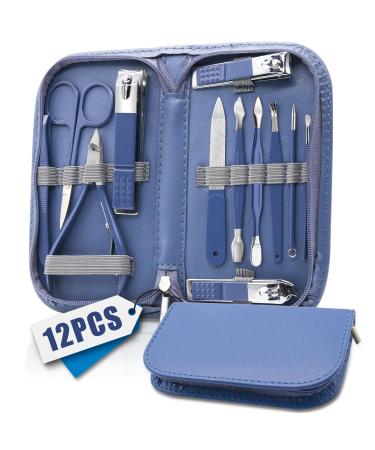 Manicure Set Nail Care Kit Manicure Pedicure Set Professional Manicure Kit for Women Men Manicure & Pedicure Tools & Accessories Nail Care Tool with Blue Leather Travel Bag Set 12 in 1