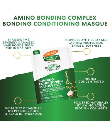 Palmer's Amino Bonding Complex Hair Mask - Intense Conditioning Masque with Coconut Oil & Vitamin E Heat Protectant Anti-Frizz Shine & Growth - 2.1 oz Packette - Buy Online on SooperMarket.com