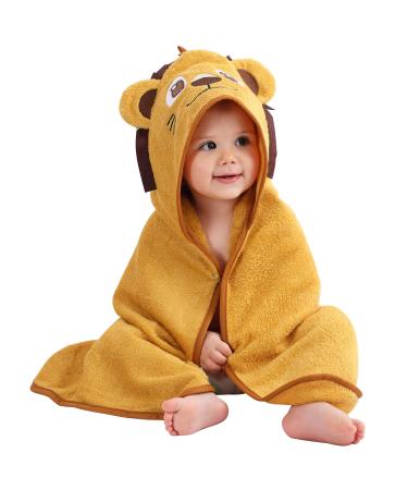 COOKY.D Bamboo Hooded Baby Bath Towel Toddler Wearable Blanket Boy Girl Animal Bathrobe Lion 75x75cm