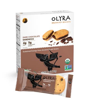 OLYRA Organic Breakfast Sandwiches Biscuits Dark Chocolate Creme | Low-Sugar High Fiber Protein Vegan - Healthy Snacks Individually Wrapped Cookies (1 Box of 4 Packs, 1 Sandwich per Pack) Dark Chocolate 5.3 Ounce (Pack o