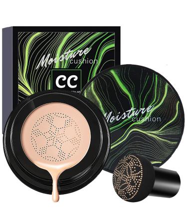 Mushroom Head Air Cushion CC Cream Foundation,QIUFSSE Mushroom Head Foundation BB Cream Makeup Foundation Concealer Brighten Long-lasting Oil Control and Moisturizing-Natural