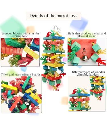 Large Parrot Toy for Climbing, Chewing & Preening - Multicolored Wooden Block Toy | MQUPIN M-22inch - Buy Online on SooperMarket.com