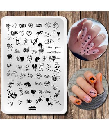Nail Stamping Plates Heart Letter Nail Stamping Kit 2 Pcs Lips Graffiti Animals Patterns Design Nail Stamp Plate 14.5 * 9.5cm Stainless Steel Nail Art Templates DIY Nail Tools Nail Stamping D33-D34 - Buy Online on SooperMarket.com