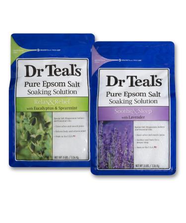 Dr Teal's Epsom Salt Bath Soaking Solution, Eucalyptus and Lavender, 2 Count, 3lb Bags - 6lbs Total