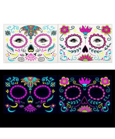Beisto 8 Set Fluorescent Face Tattoo Stickers - Glow UV Neon Temporary Tattoos for Women - Halloween Christmas Festival Party Props - Buy Online on SooperMarket.com