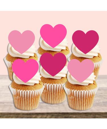PRECUT Pink Love Heart Cupcake Toppers Valentines Day Edible Cake Topper Edible Valentine Cake Decorations Proposal Decorations Engagement Cake Decoration Anniversary Cake Toppers (24)