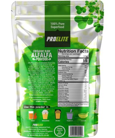 Organic Alfalfa Powder 250g Support Energy and Stress Vegan Keto Green Superfood Supergreen Raw Natural Alfalfa Powder Juice Shots PROELITE - Buy Online on SooperMarket.com