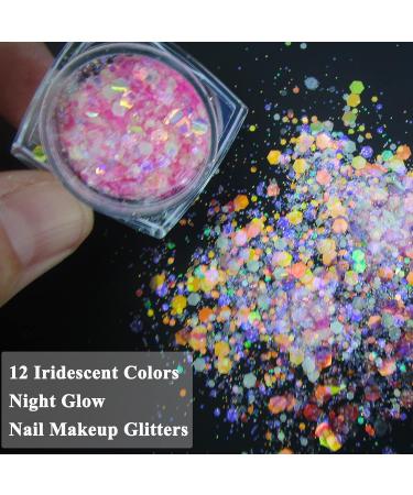 12 Colors Night Glow Chunky Glitters for Nails, Crafts & Makeup - Neon Powder Sequins for Resin & Festival Fun - Buy Online on SooperMarket.com