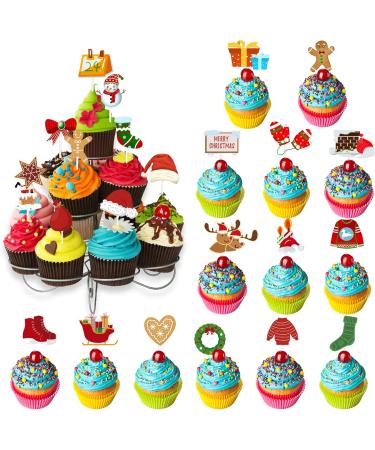 24 Pcs Christmas Cupcake Toppers Merry christmas Theme Elements Cupcake Food Picks for Christmas Party Baby Shower Kids Birthday Party Cake Decorations Supplies - Buy Online on SooperMarket.com