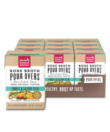 The Honest Kitchen Bone Broth POUR OVERS™ Wet Toppers for Dogs (12 pack), 5.5oz - Turkey & Salmon Stew Turkey & Salmon 5.5 Ounce (Pack of 12)